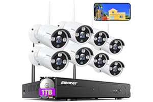 Wireless Security Camera System,SMONET 1080P 8 Channel Home Surveillance DVR Kits with 8pcs 2MP Full HD Cameras 1TB HDD Night Vision Motion Detection Free App for Indoor Outdoor 24/7 Video Recording