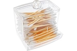 RIKWOG Cotton Swabs, 900 Count Bamboo Sticks Cotton Swabs with a Clear Dispenser Holder Cotton Buds with Wooden Handles For Ears Makeup or Nails Personal Care