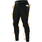 Roadbox Men's Thermal Compression Pants, Fleece Lined Running Tights with Pockets, Ski Leggings Athletic Base Layer Bottoms