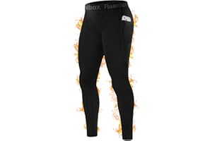Roadbox Pantalon de compression thermique pour homme, legging d'hiver doublé en polaire avec poches, collant de hockey et de 