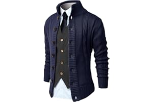 NITAGUT Mens Long Sleeve Stand Collar Cardigan Sweaters Button Down Cable Knitted Sweater