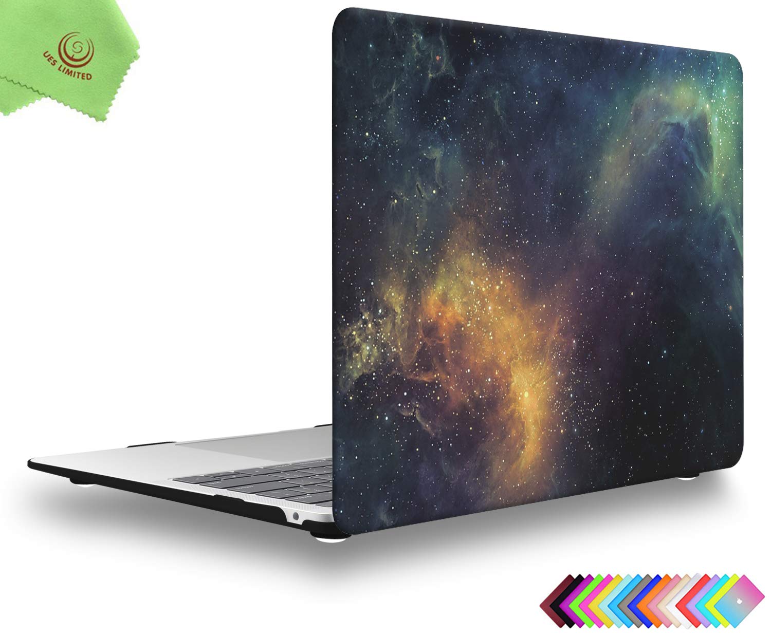 UESWILL Compatible with 2021 2020 2019 2018 MacBook Air 13 inch M1 A2337 A2179 A1932 with Retina Display Touch ID, Galaxy Pattern Hard Case Cover + Microfiber Cloth, Nebula/Green