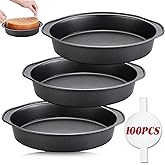 Unokit Round Cake Pan - 3 PCS 8 Inch Carbon Steel Cake Baking Pans with 100 PCS Parchment Paper, Nonstick Cake Pans with Handle, Dishwasher Safe