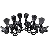 Guyker Guitar Locking Tuners (3L + 3R Handed) - 1:21 Models Rear Lock String Tuning Key Pegs Machine Head with Trapezium Handle Replacement for Electric, Folk or Acoustic Guitars - Black