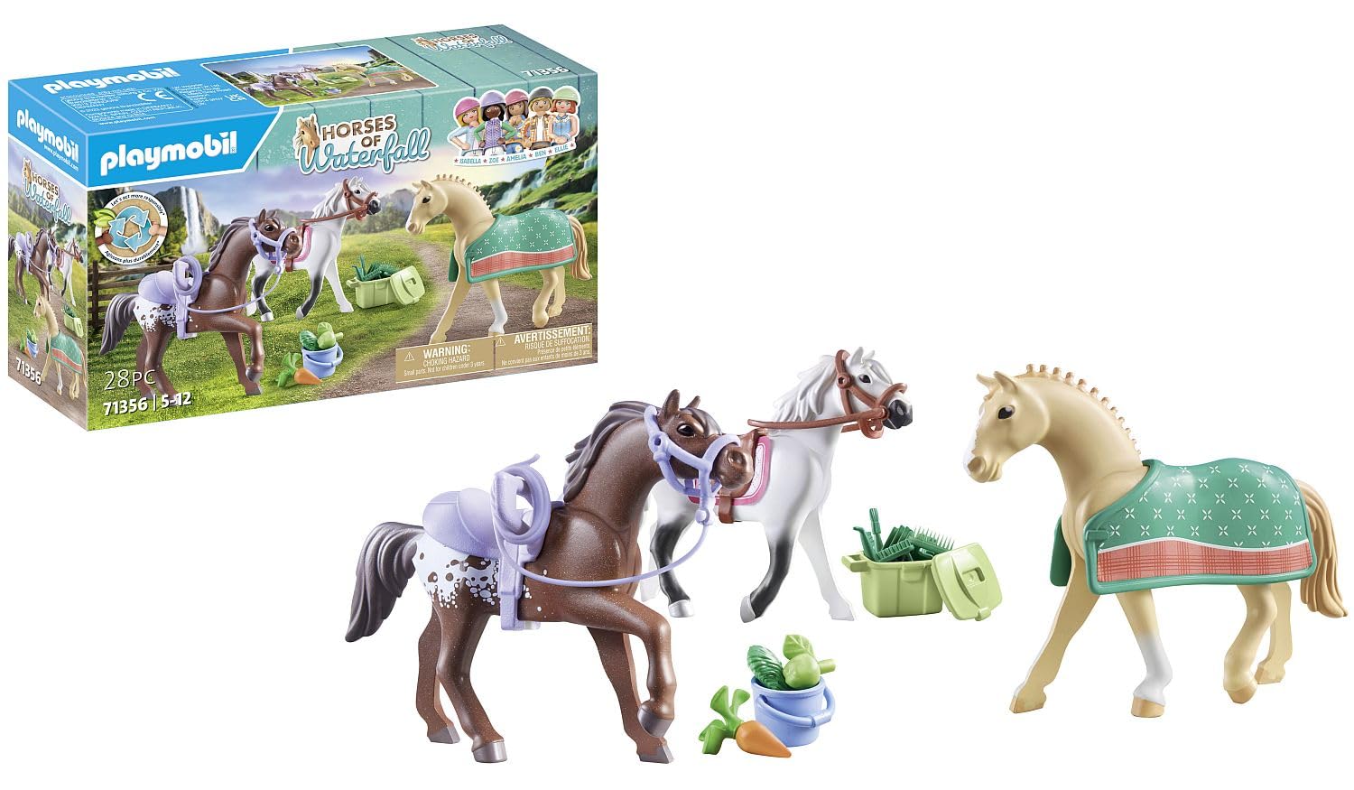 Playmobil 71356 Horses of Waterfall - Three Horses with Saddle, Horse Toy, Fun Imaginative Role-Play, PlaySets Suitable for Children Ages 4+