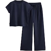 PRETTYGARDEN 2 Piece Outfits For Women Casual Tracksuit Short Sleeve Tops And Wide Leg Long Pants Matching Lounge Sets