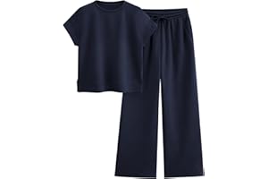 PRETTYGARDEN 2 Piece Outfits For Women Casual Tracksuit Short Sleeve Tops And Wide Leg Long Pants Matching Lounge Sets