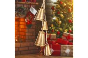 PUFFLD Christmas Bells for Decoration, Set of 4 Rust Gold Christmas Bells Decor Large Rustic Vintage Christmas Brass Cow Bells for Christmas Tree Door Knob Wreath Staircase Xmas Decorations
