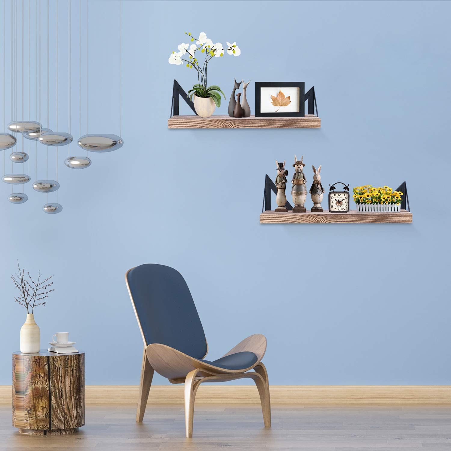 Klvied Floating Shelves Wall Mounted Set of 4, Rustic Wood Wall Shelves, Storage Shelves for Bedroom, Living Room, Bathroom, Kitchen, Office and More, Carbonized Black: Furniture & Decor