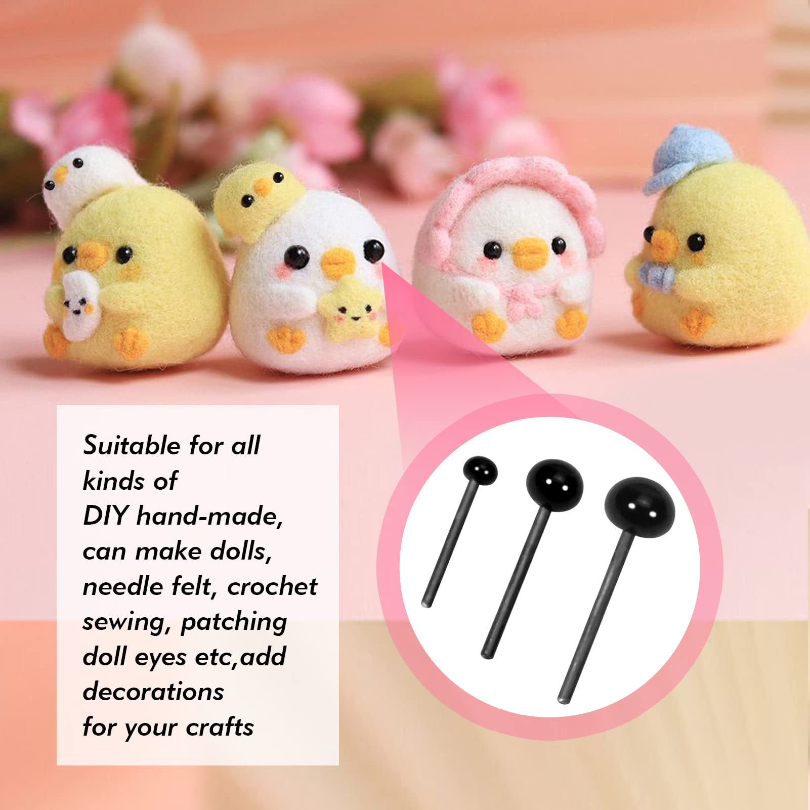 TOAOB 300pcs Glass Safety Eyes 4mm 5mm 6mm Black Beans Glass Eyes Balls Doll Eyeballs for DIY Bear Plush Animal Puppet Needle Felting Dolls Decoys Sewing Crafts