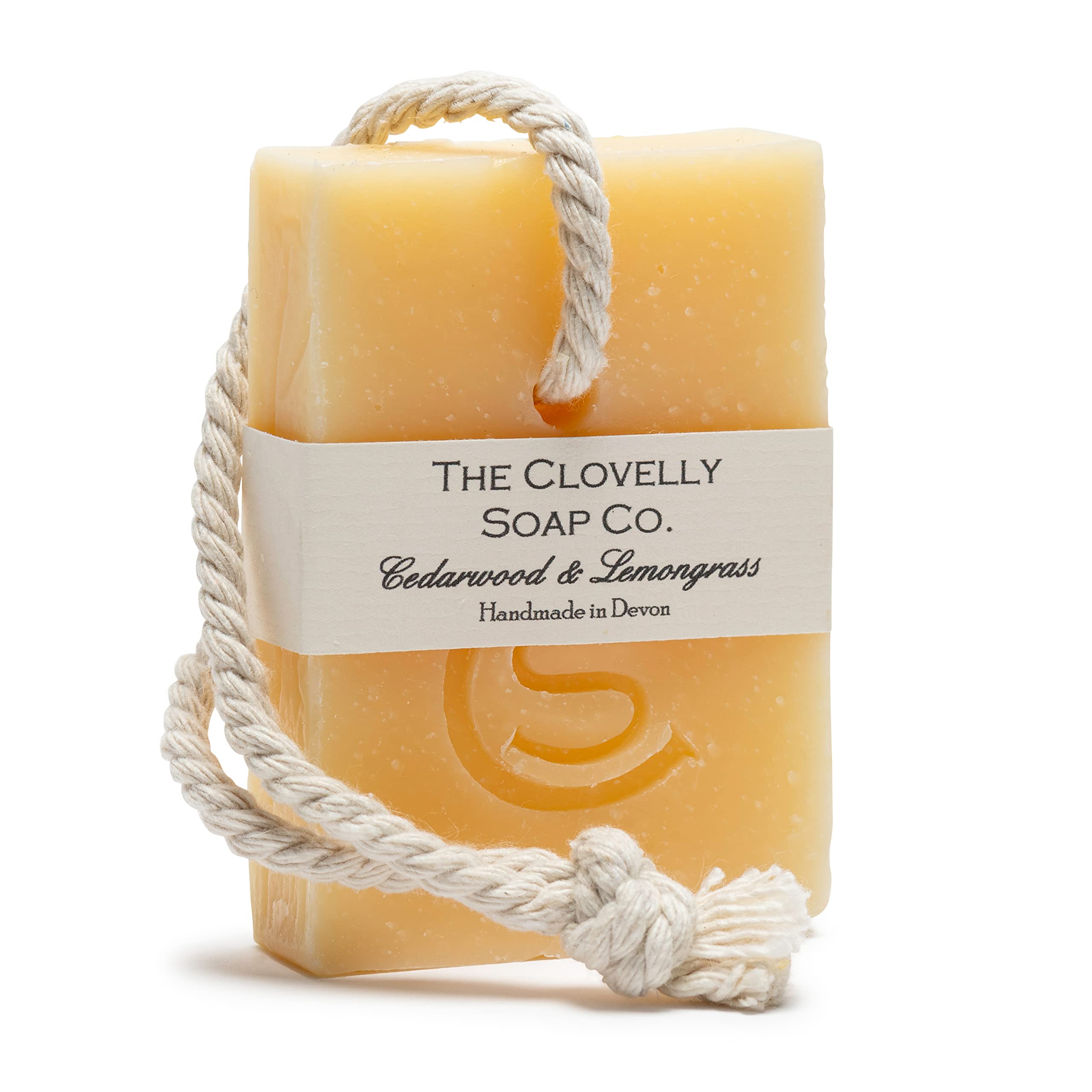 Clovelly Soap Co Natural Handmade Soap on a rope Bar (Cedarwood & Lemongrass, 100g) For all skin types.