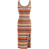 winkbay Women's Boho Striped Square Neck Dress Sleeveless Split Hem Bodycon Vacation Dresses