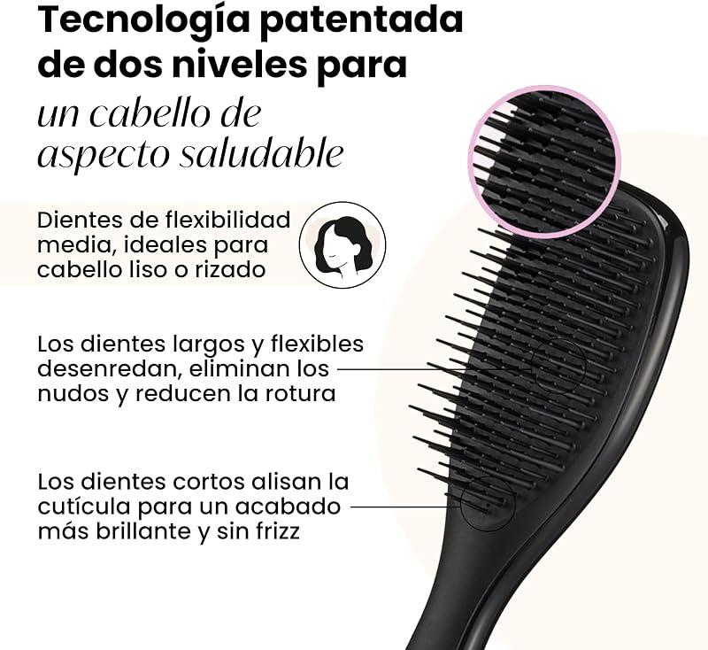 Mini Ultimate Detangler - Cepillo Desenredante Mini para Pelo Seco y Mojado - Apto para Todo Tipo de Cabello - Perfecto para Niños y Viajes - Negro