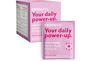 EBOOST Energy Drink & Electrolyte Powder, 20 Packets - Super Powder Pink Lemonade with No Added Sugar - Essential Blend of Vitamins, Nootropics & Natural Caffeine and Hydration - Pre & Post Workout
