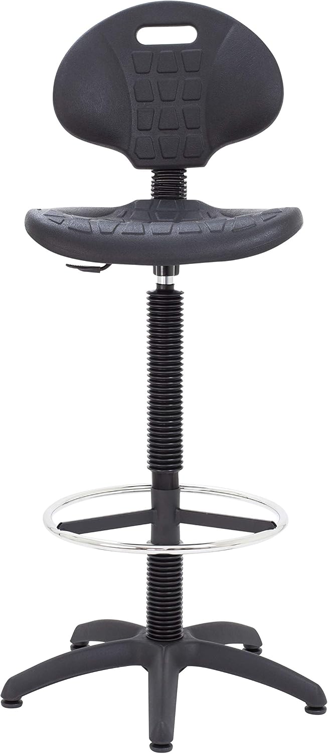 Office Hippo Laboratory Factory Chair with High Rise Static Draughtsman Extension Kit, Polyurethane, Black - Image 3