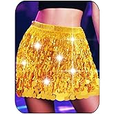 EASEDAILY Gold Sequin Skirt Sparkly Fringe Belly Dance Skirt Glitter Women Mermaid Costume