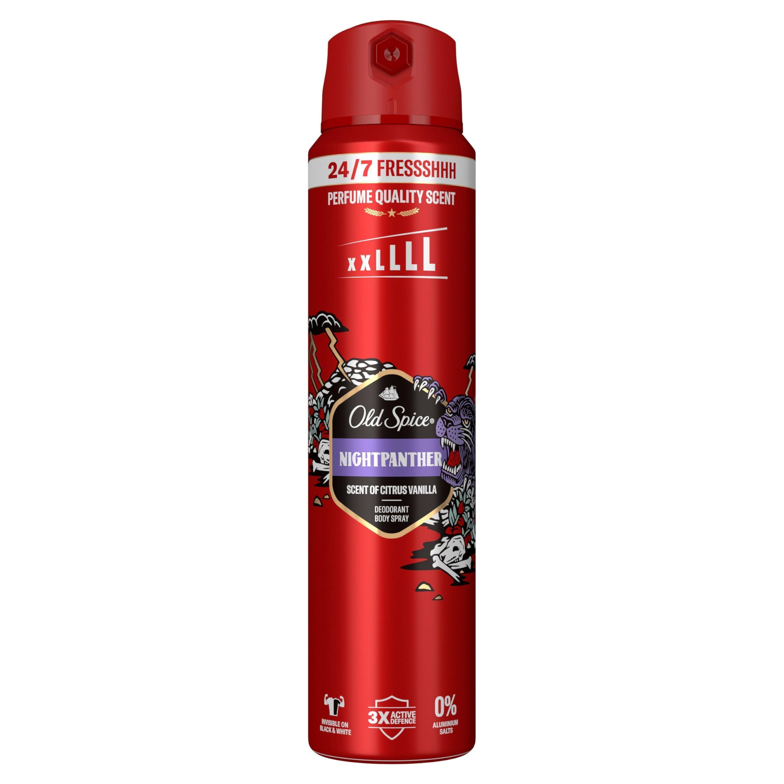 Old Spice Night Panther Deospray für Männer 250 ml, 24/7 Frischhh bei täglicher Anwendung, lang anhaltender Duft in Parfumqualität, Schutz vor Gerüchen, 0% Aluminiumsalze