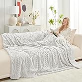 Cozy Bliss Faux Fur Throw Blanket for Couch, Jacquard Fuzzy Plush Soft Thick Winter Throw Blanket for Sofa Bed Living Room Bedroom，60"x80" Beige
