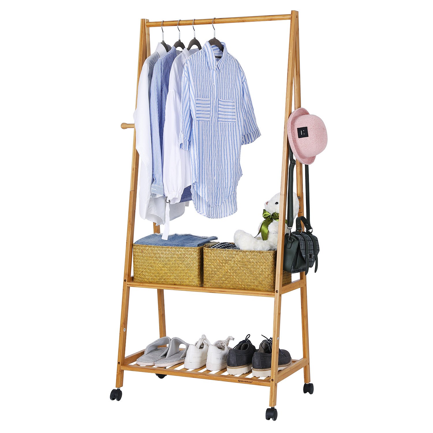 SONGMICS Clothes Rack on Wheels, Rolling Garment Rack with 2Tier