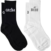 Mikovivi 2 Pairs Bride and Groom Socks, Soft Hubby Wifey Crew Socks Newly Wed Essentials Decorations for Couple Wedding (Black, White)