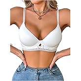 OYOANGLE Women's Cut Out Lace Trim Bow Underwire Bra Push Up Bralette Plunge Lingerie Top