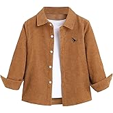 Verdusa Boy's Corduroy Shirt Embroidered Long Sleeve Lapel Collar Button Down Shirts