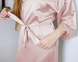 AW BRIDAL Pink Silk Robe Sexy Satin Robes for Women