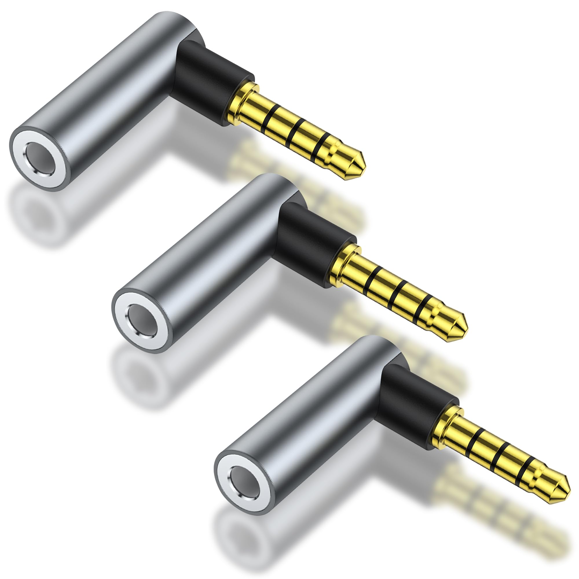 HATMINI 3 Pack Angle 3.5mm Male to Female Audio Adapter, 90 Degree Right Angle 3.5mm 1/8" TRRS Stereo Jack Coupler, Gold Plated Connectors, for Mobile Phones, Tablets, Car Audio, Speakers