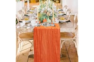 FANPROMS Orange Cheesecloth Table Runner Boho Rustic Gauze Table Runner 10FT Cheese Cloth Wedding Table Decorations for Fall Halloween Party Long Semi Sheer Fabric Table Runners for Ceremony Table