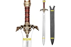 MASTER DAMASCUS MAKER Atlantean Sword Conan Barbarian Sword | Conan Sword Real 5160 Carbon Steel Brass Fittings & Leather Sheath, Conan Father Sword Full Tang, King Sword - Medieval Fantasy Barbarian Atlantean Sword Prop