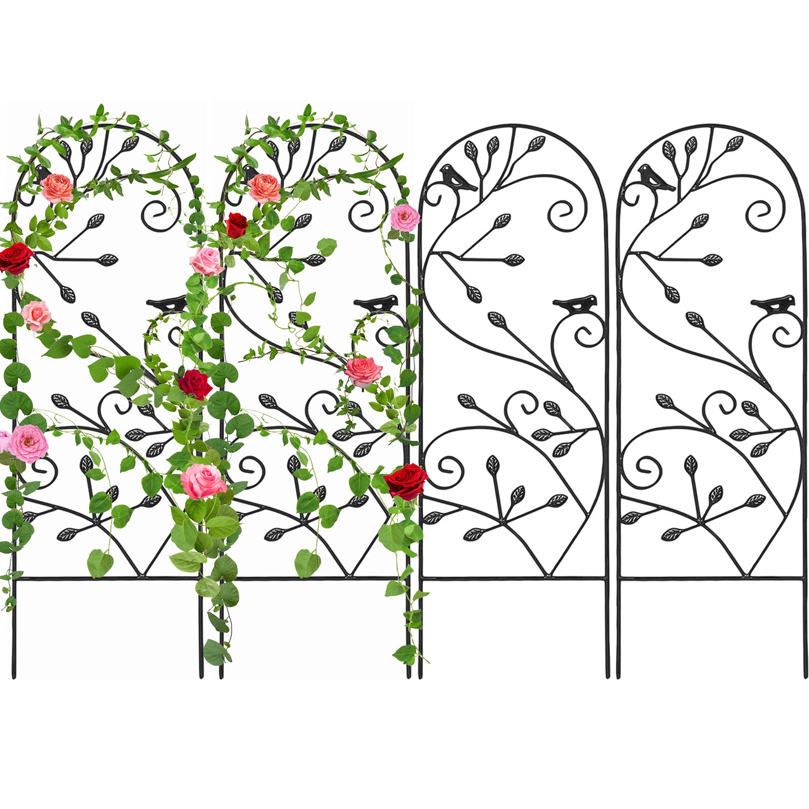 AMAGABELI GARDEN & HOME 4 Pack Garden Trellis for Climbing Plants/Vegetables/Flower/Patio/Roses/Cucumbers/Clematis 47" x 16" Black Iron Potted Support Vines Metal Wire Image