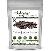 The Spice Way Juniper Berries 4 oz Whole Pure for Cooking and Tea | Piney whole berries for meat, marinades, pickling and syrups; crush before use; Kosher Certified; Resealable Bag
