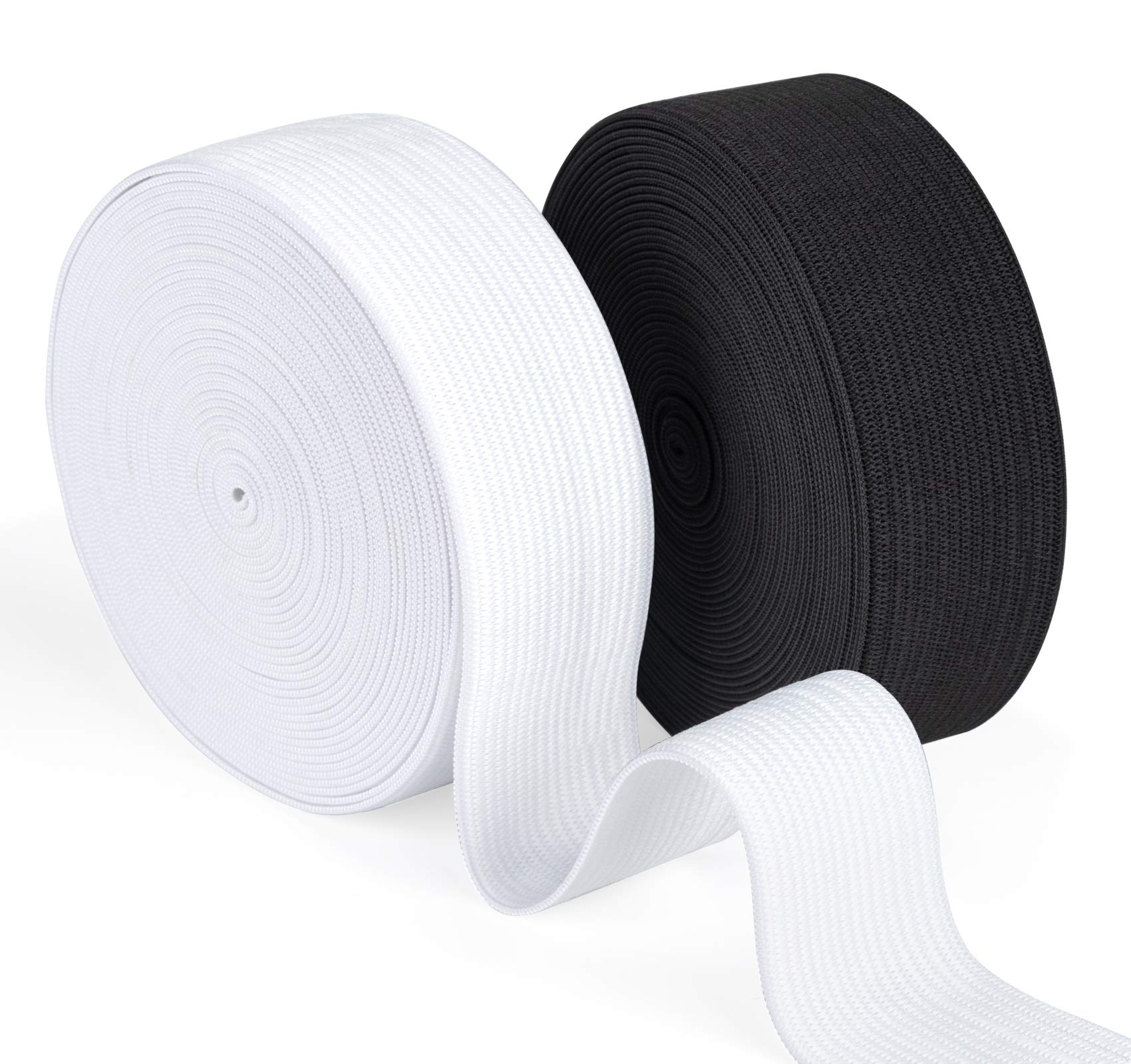 Agoer Elastic Band 25 mm Width – 2 Pieces 12 Metres (13 Yards) Black White Rubber Cord Elastic for Sewing, Flat Waistband for Household DIY Crafts, 1 Inch