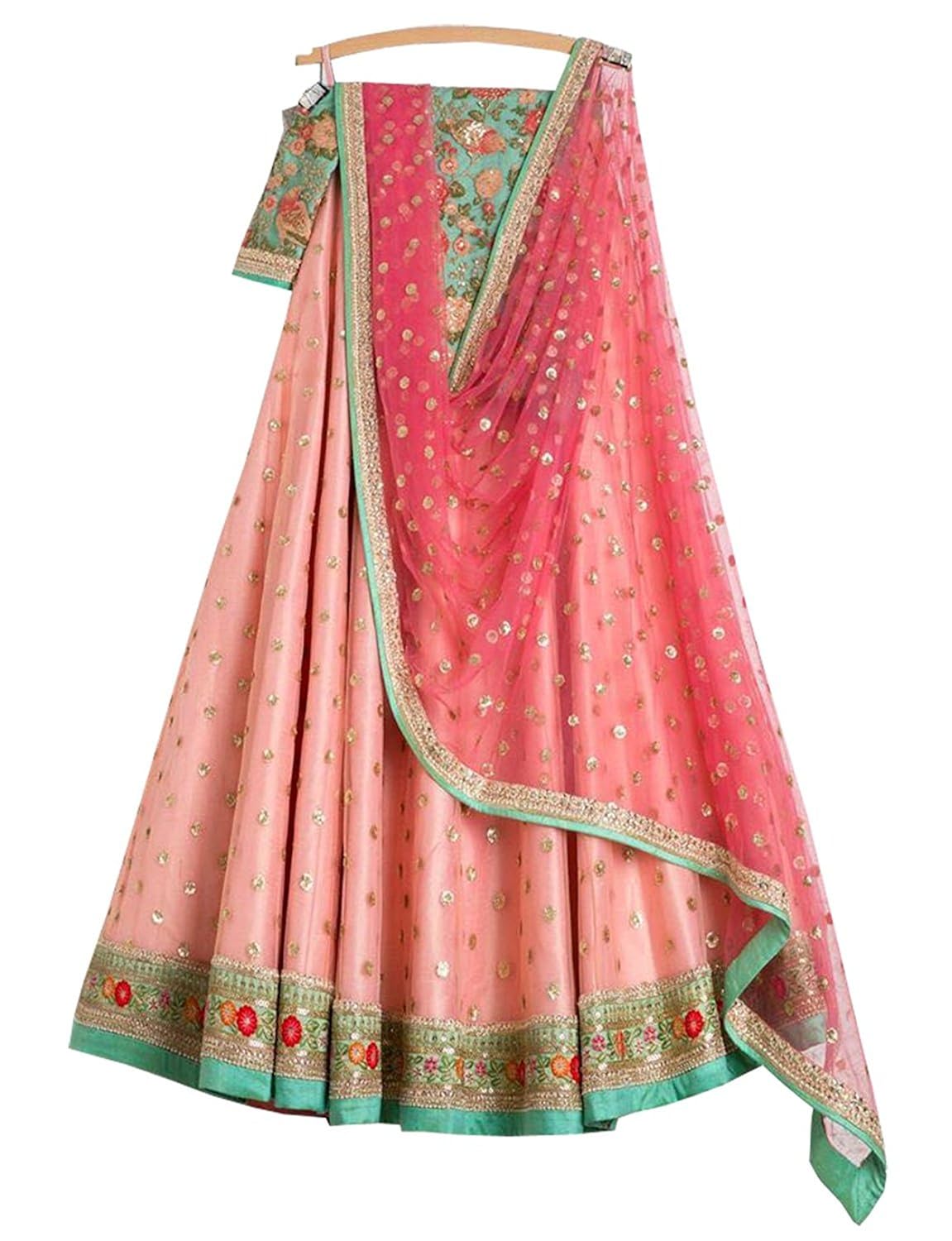 limbudycreation women's pink silk lehengas cholis(lc-1101_pink_free size)
