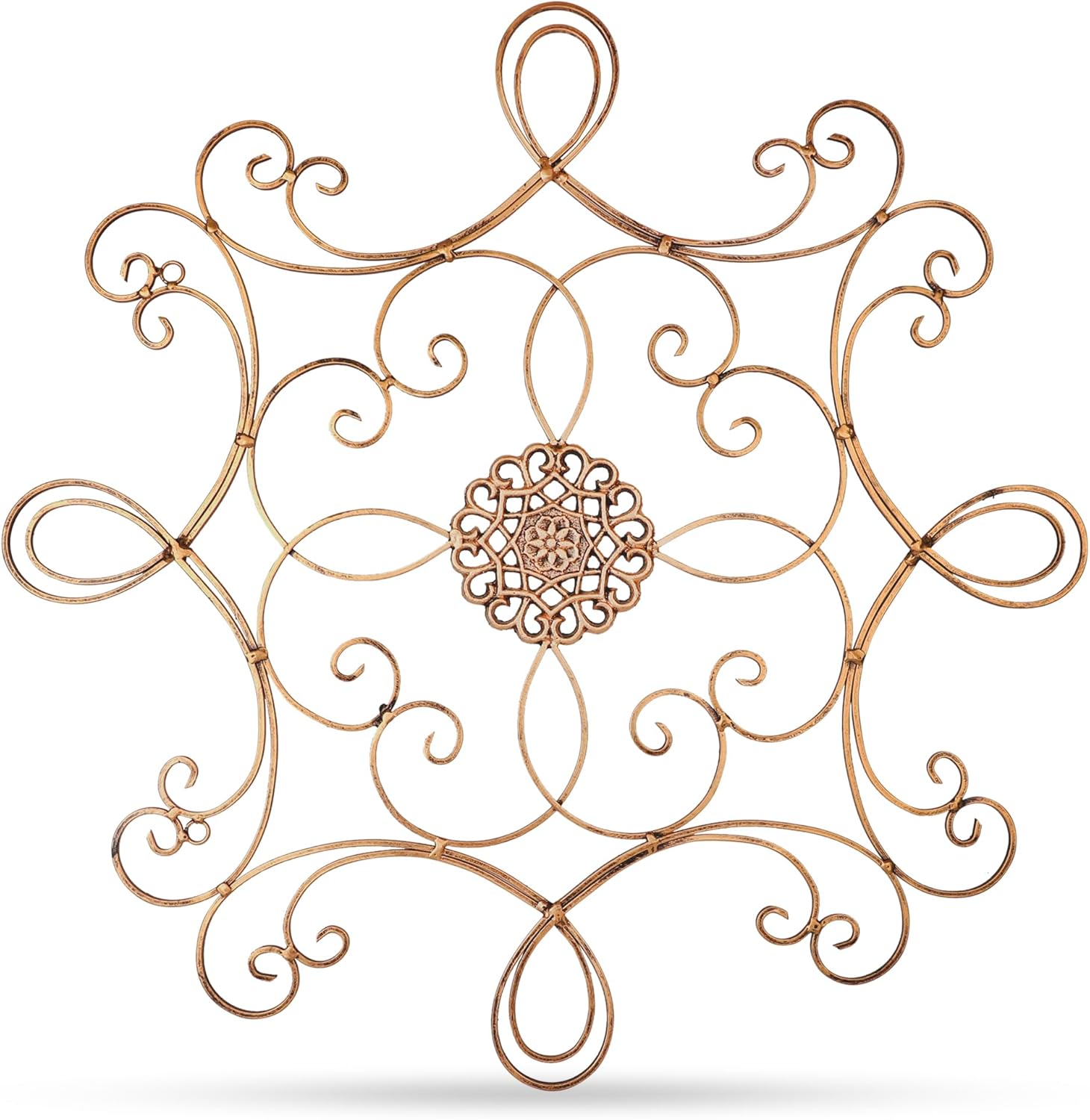 Plaques & Wall Art - Besti Scrolled Metal Medallion Wall Decor - Vintage Decoration for Home, Kitchen, Office, Porch, Patio - Circular, Antique Style Gold Iron Artwork Ornament - Great House, Christmas Gift - 24 1/2 Inch