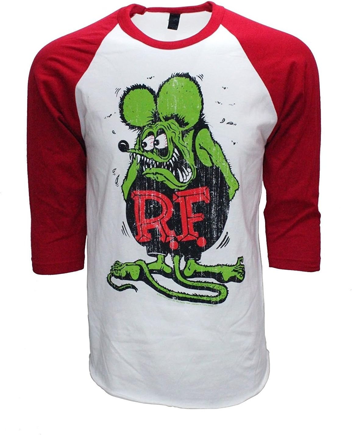 Rat Fink ED Roth Big Daddy Baseball Tee 3/4 Sleeve Raglan Jersey White/Red.