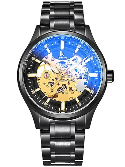 Alienwork IK Skelett Automatikuhr für Herren Automatische Armbanduhr Edelstahl