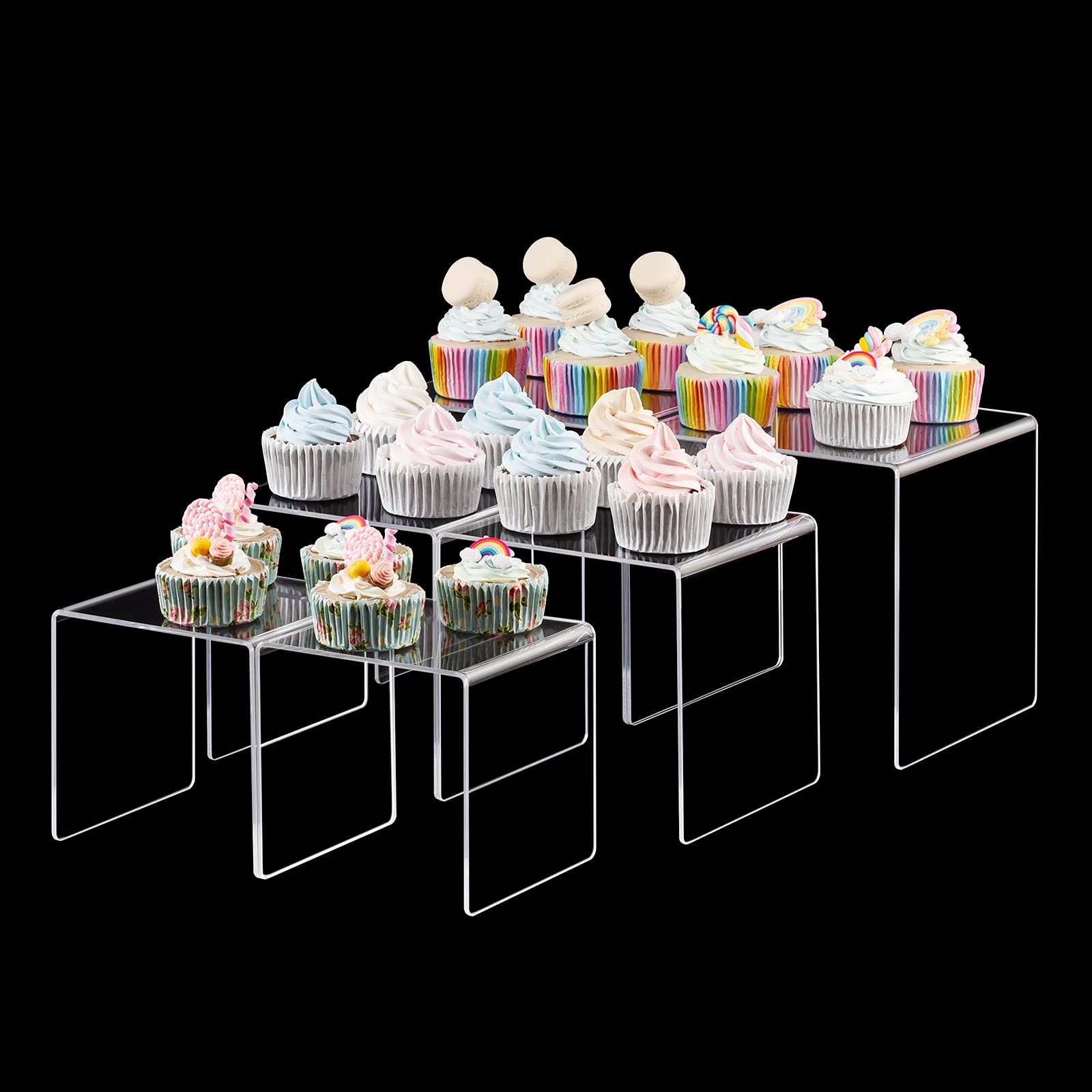 CECOLIC Clear Acrylic Riser Display Stand, Acrylic Display Riser Stand Shelf for Pops Figures, Figurines, Jewelry, Cupcakes, Desserts - 2 Sets (5x6x7'')