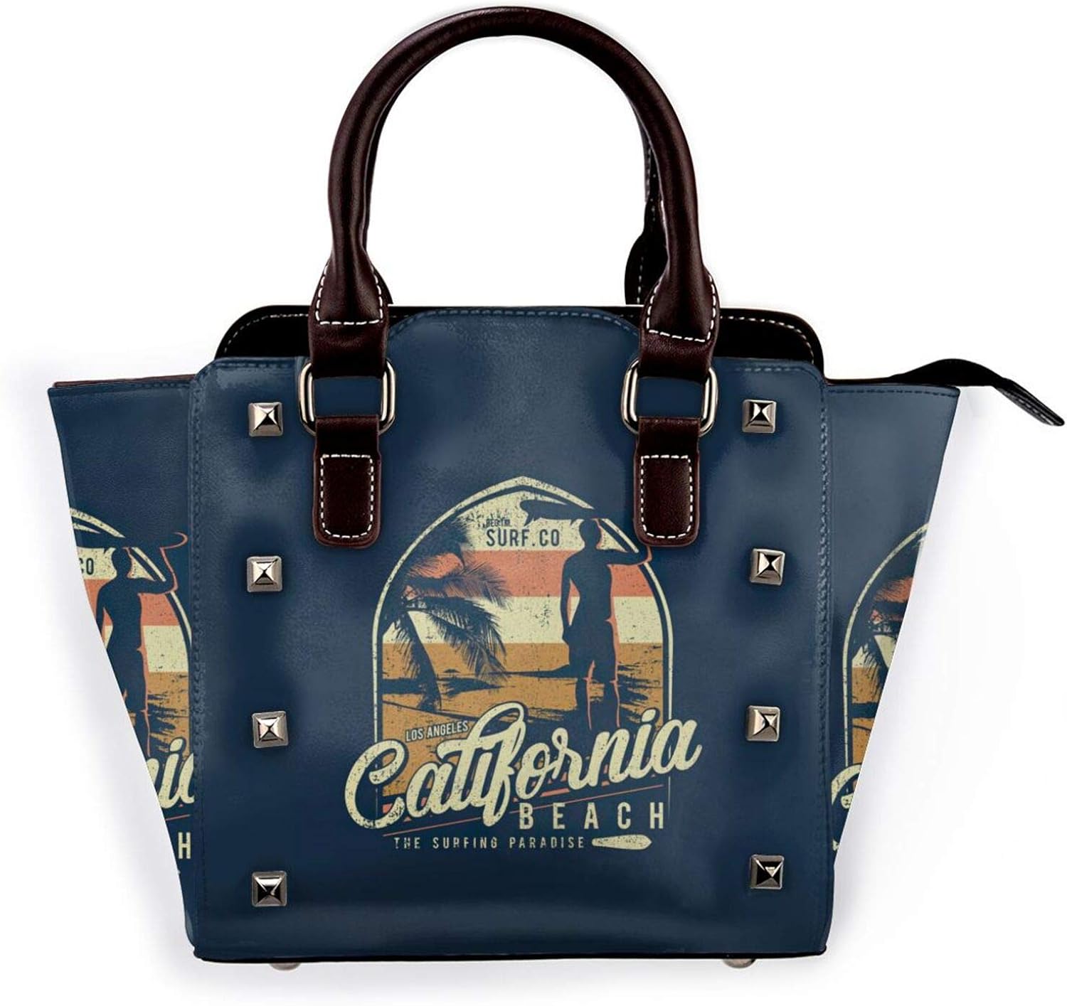 California Surf Beach Surfing Leather Rivet Shoulder Bag Handbag Purse Microfiber PU Leather