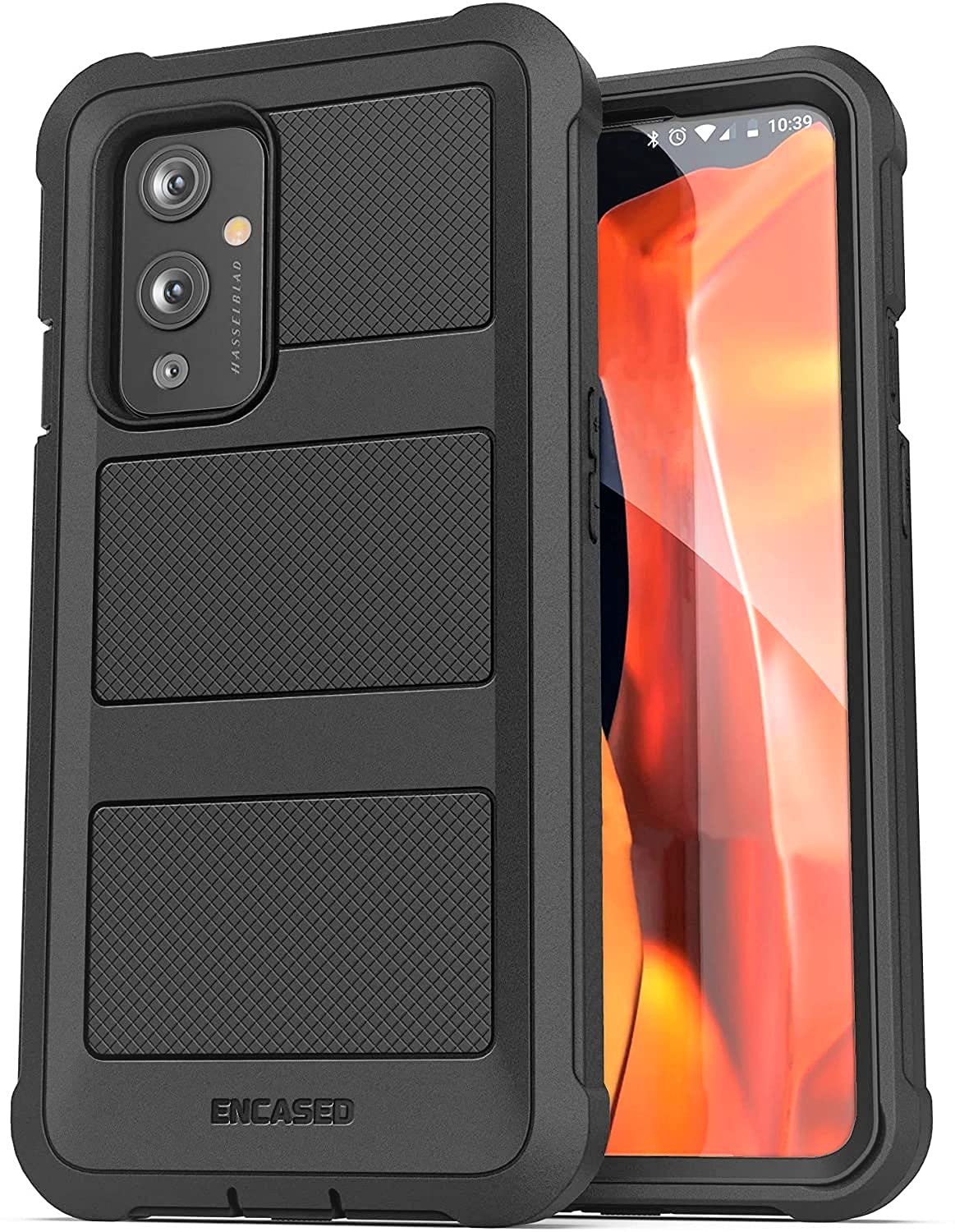 Encased Falcon Armor Designed for OnePlus 9 Case with Screen Protector, Shockproof Protective Full Body Cover with Built-in Screen Guard (Black)