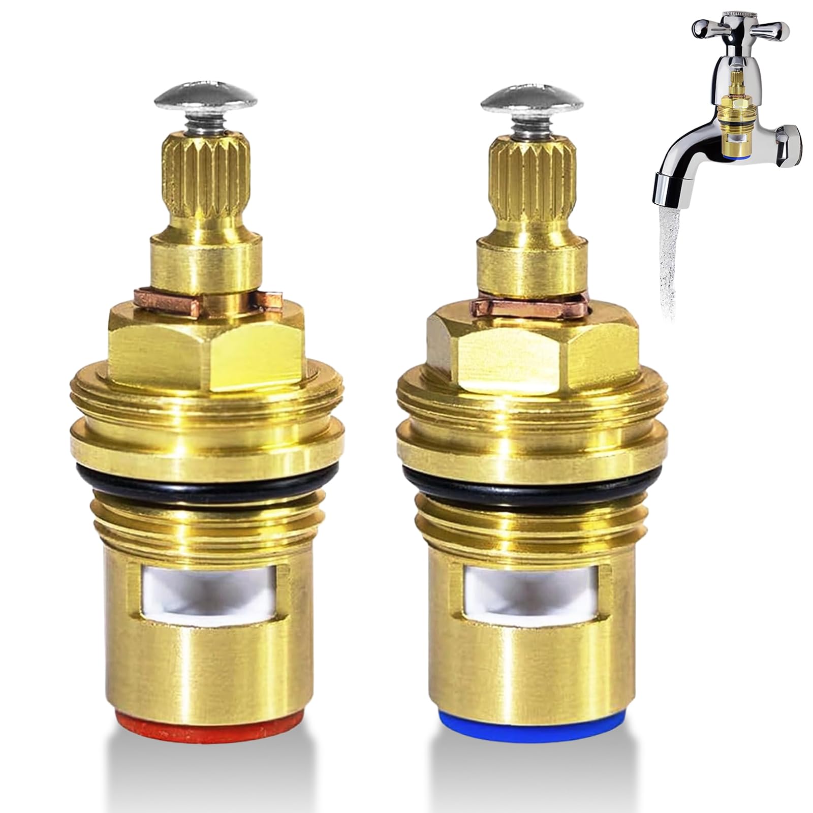 DEFIYEAR 2PCS Brass Tap Cartridge Replacement - Quarter Turn Ceramic Valve Insert for Mixer Taps, Hot & Cold Water Control, Durable Faucet Inserts for Kitchen & Bathroom