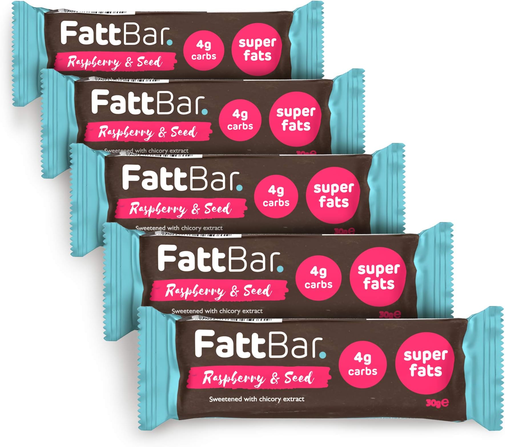 FattBar Keto Bar (Raspberry & Seed, 5-Pack) | Natural and Delicious Keto Snacks Packed with Super Fats | Low Carb, High Fiber, Low Sugar, Keto, Gluten Free, Sweetener Free, Vegan, Non GMO