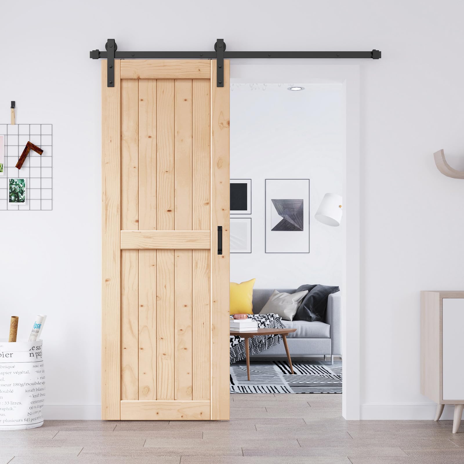 Photo 1 of EaseLife 28in x 84in Sliding Barn Doors with 5FT Barn Door Hardware Included & Handle,DIY Assemblely,Easy Install,Apply to Interior Rooms & Storage Closet,H-Frame