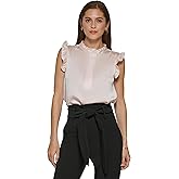 DKNY Womens Sleeveless Ruffle Trim Blouse