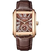 MASTOP Men's Watches Casual Retro Rectangular Waterproof Dress Analog Quartz Wrist Watch for Men Business Sports Gift Wristwatch Roman Numeral Leather Strap Watch with Auto Calendar Window