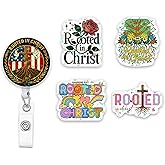 (5Pcs) Colossians 2 6-7 Rooted in Christ Holographic Christian Badge Reels, Inspirational ID Badge Holder Retractable Clip, Christian Gifts for Nurse Teacher Students Office Worker