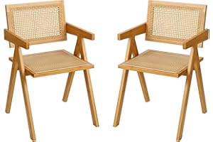 Furlide Rattan Dining Chairs Set of 2, Modern Mid Century Accent Chairs, Comfy Armchairs, Outdoor Rattan Chairs with Armrest for Bedroom Living Room Reading Room Dining Kitchen
