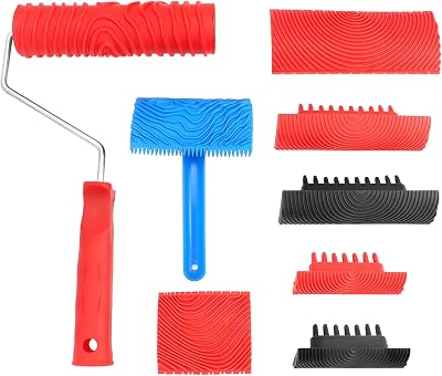 QWORK 8Pcs Wood Grain Tool Set Rubber Embossing for DIY Home Decor