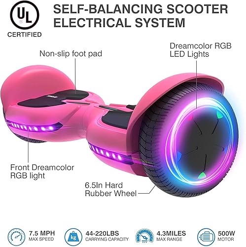 TOMOLOO Hoverboard for Kids Ages 6-12 with Bluetooth Speaker and