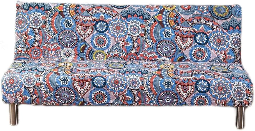 Armless Sofa Bed Cover Vintage Floral Printing Couch Sofa Slipcover Polyester Stretch Futon Cover 3 Seater